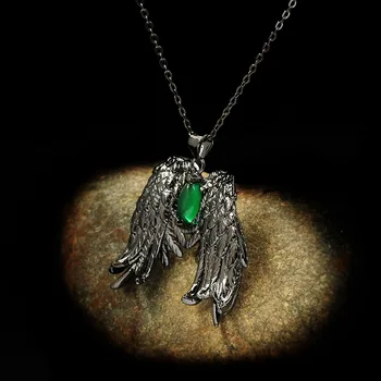 Nové Osobnosti Angel Wing Náhrdelník, Křídla, Peří, Přívěsek, Stříbro 925 Mužů a Žen Šperky Náhrdelník Zelený Zirkon Svetr Řetěz