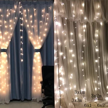 LED Girlanda Rampouch String Světla 3x3M 3x2m 6x3m 8mode Vánoční LED Závěs Víla Světla Pro Svatební Party Dekorace Oken