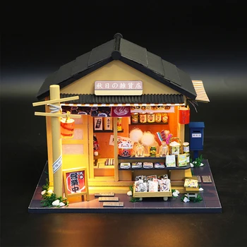 Dřevo DIY Sestavy Miniaturní LED Japonský Obchod s Potravinami Doll House Model, Děti, Domov, Ruční práce Hračky Dárek