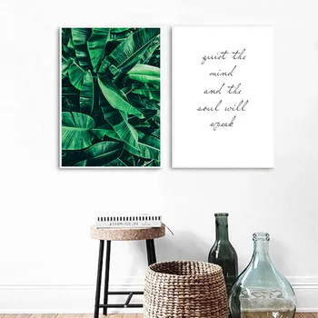 Zelená Rostlina Banana Leaf Plátno Plakát Citace Tisk Skandinávském Stylu Obraz Dekorativní Obraz Moderní Domov Severské Dekorace
