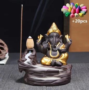 NOOLIM Ganesha Zpětná Kadidlo Sloní Bůh Znak Příznivé a Úspěch Keramické Kadidelnici Home Decor s 20ks Kužely