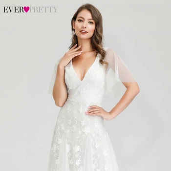 Bílé Krajkové Svatební Šaty Ever Pretty-Line V-Neck Volánky Rukáv Květinové Nášivky Svatební Šaty Pro Nevěstu Vestido De Noiva