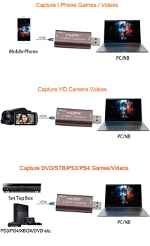 4K 60Hz HDMI Video zachytávací Karty TV Loop 1080P 60FPS Hra Nahrávání Desky Live Streaming Box USB 2.0 3.0 Grabber pro PS4 Kameru