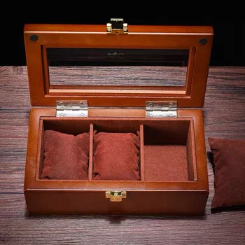 Nové 3 Sloty Wood Sledovat Displej Box Organizátor Hnědé Hodinky Dřevěné Pouzdro Hodinek Skladování, Balení, Dárkové Krabice Šperky Případ