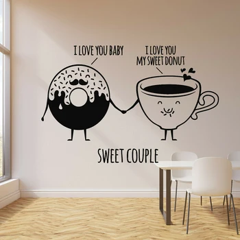 Cukrárna Potraviny rozpíjení Donut Cup Sladké Pár Samolepka na Zeď Citace Vinyl pro Restaurace Kuchyňské Dekorace X611