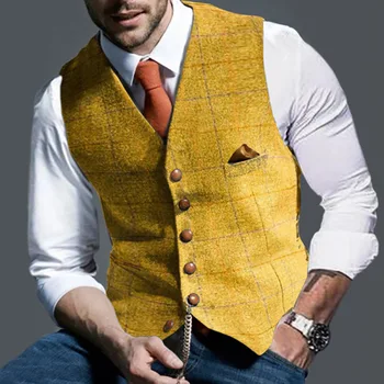 2020 pánský Oblek Vesta Boutique Vlny Tweed Slim Fit Volný čas Bavlna Muž Gentleman Beckham Podnikání Vesta Pro Svatební Mládenci