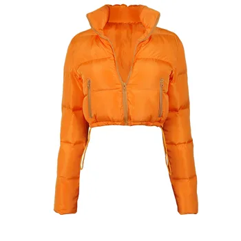 Shestyle Dolů Kabát Bundy Ženy 2020 Zimě Zip Odolný Proti Větru Teplé Oranžové Svrchní Oděv Elastické V Pase Krátké Silné Puffer Kabáty Móda