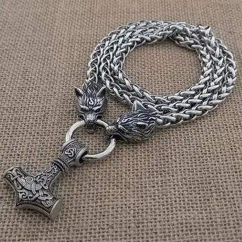 Viking Thor kladivo přívěsek náhrdelník titanové oceli vlčí hlavy řetěz náhrdelník Viking Retro šperky