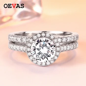 Luxusní Žena Crystal Kulaté Svatební Prsten Sada Fashion S925 stříbrný Svatební Zásnubní šperky Slib Zirkon Kámen Prsteny Pro Ženy
