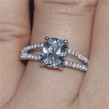 Skutečné Pevné 925 Sterling Silver Snubní Prsteny pro Ženy Luxusní Náměstí 3ct Diamond Zásnubní Prsteny prst Šperky razítko 10KT