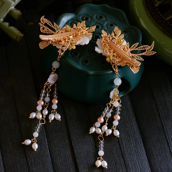 NiuShuya Retro Čínský Hanfu Flower Side Clip Vlasy Příslušenství Nevěsta Xiuhe Klasické Antické Svatební HolidayAccessories