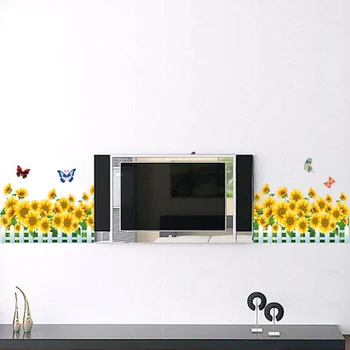 Slunečnice Ploty Lišta Samolepky na Zeď Obývací pokoj Ložnice Zeď Nálepky Umění Domova Barevný Motýl Vinyl Tapety dc42
