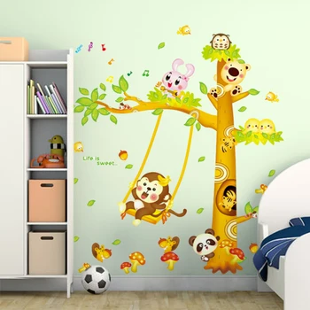 Kreslený Strom Samolepky na Zeď DIY Opice, Panda, Králík Zvířecí Zeď Nálepky pro Dětské Pokoje pro Děti, Ložnice, bytové Dekorace, Doplňky