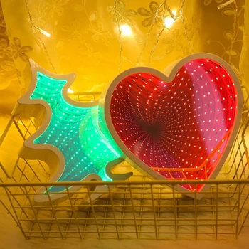 3D LED Láska, Srdce, Zrcadlo, Lampa Tunelu Noční Světlo Vnitřní Dekorativní Pro Domácí Ložnici, Kluk, Holka, Dárky, Valentine Den, Ornament Lampa