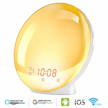 2020 Sunrise Budík, Služba Lehkého Spánku Pomoc Digital Alarm Clock Pro Alexa Google Noční LED Světlo Budík Noční Světlo