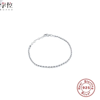 BOAKO 925 Sterling Silver Řetězec Náramek Pro Ženy, Valentine Den Dárek k Narozeninám 2021 Luxusní Módní Dívky Náramky Jemné Šperky