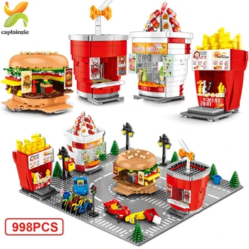 Hamburger, zmrzlinu, Hranolky, Obchod, Stavební Bloky City Stavební Architektury Street View Cihly Hračky Pro Děti Dárek