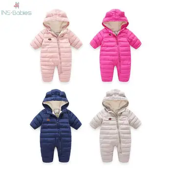 Zimní Styl rompers novorozence teplé bundy pro dětské oblečení pro dívky 3-18m děti fleece kombinézy chlapec jednobarevné svrchní snowsuit