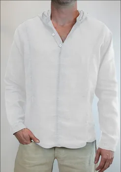 Pánské Čínský Povlečení s Kapucí Košile Solidní Dlouhý Rukáv Ležérní Tričko Extra Velké Košile Černá Bílá Letní Košile Muži