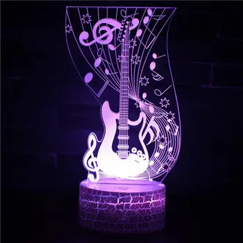 Kytara, Hudba a tanec Moderne 3D Stolní Lampa Vánoční Černá Dekorace Pro Domácí Led Stolní Dekorace Modrá Stolní Lampy
