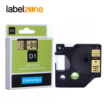 10pcs 12mm 45023 černá na zlato kompatibilní s dymo D1 12mm tiskárna etiket 45023 laminovaný štítek pásky pro LabelManager 160 tiskárny