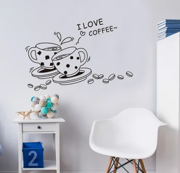 Ručně malované Módní Páry Milují kávu Odnímatelný Vinylové Samolepky na Zeď Domácí Dekorace Nástěnná Obtisk Tapety JM8268