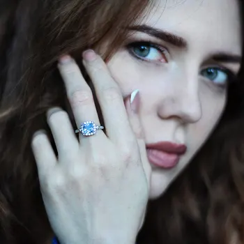 UMCHO Skutečné S925 Mincovní Stříbro Prsteny pro Ženy Modrý Topaz Prsten Akvamarín Drahokam Polštář Romantický Dárek Zásnubní Šperky
