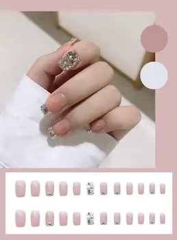 Želé čisté barvy s plnou diamond dekorace 3d falešné nehty Japonské roztomilé lady plné nehtové tipy nevěsta nail art umělé nehty lepidlo