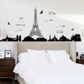 Černá Kuchyně Dekor Obtisky Jednoduchý Evropský Styl Paříž Eiffelova Věž Město, Stavba, Silueta Samolepky Na Zeď Koridoru Nástěnné Plakát