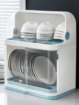 Kuchyně odkapávač nádobí úložný box s víkem, dát misky skladovací stojan nádobí mozků rack plastové skříně pro domácnost