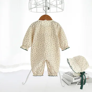 Novorozené Dítě Jarní Oblečení, Květiny, Tisk Chlapci dívčí Oblečení Kombinéza s čepicí baby romper oblečení pro děti 0-18M