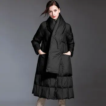 Péřová bunda ženy nové zimní volné límec mid-length Evropské Americký 420 g bílá kachna dolů zahuštěný dámské módní sako