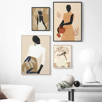 Africká Žena, Citron, Tropické Rostliny, Abstraktní Umění Plátno Obraz Nordic Plakáty A Tisky Zeď Obrázky Pro Obývací Pokoj Dekor