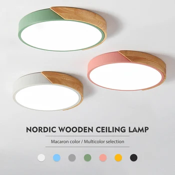 Nordic dřevěné stropní svítidlo Stmívatelné Led Stropní Světla Kolem 30-60 velikost průměru Ultra-tenké, 5 cm vysoké, 7 barev, Žehlička umění macaron