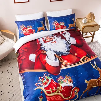 WUJIE 3D Santa Claus Vzor Peřinu povlak na Polštář Šidítko Ložní Prádlo King, Queen, Dvoulůžkový Velikost Vánoční Ozdoby
