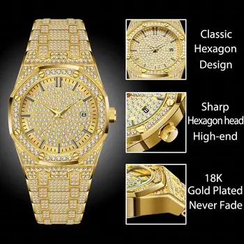 Luxusní pánské hodinky fashionalbe klasické miyota quartz náramkové hodinky zlaté barvy 30m vodotěsné chlapec, přítel, otec, dárek