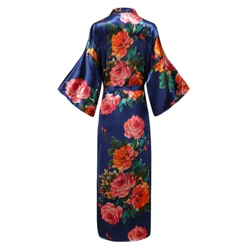 Elegantní Kotník-Délka Plná Žen Kimono šaty Šaty Pohodlné Měkké Saténové Pyžama oblečení pro volný čas, Tisk Květina, noční Košile Plus Velikosti 5XL