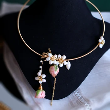 SINZRY hotsale ruční skutečný růže květ přírodní perla tasel svatební náhrdelník kapela módní personaltiy party šperky
