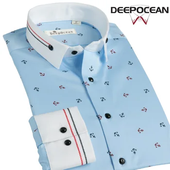 Deepocean Muži Módní Tričko, Tisk Pevné Bavlněné Tričko Muži Oblečení Smart Casual Business Košile Camisa De Hombre