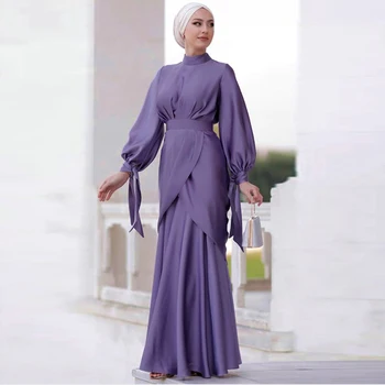 Fialová Vestidos Abaya Dubaj, Turecko Muslimské Módní Hidžáb Šaty Americké Islám, Africké Oblečení Šaty Pro Ženy De Moda Musulman