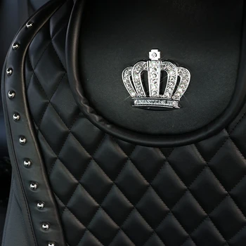 Módní Kožené Autopotahy Univerzální Velikost Přední Sedadla Kryt Crystal Crown Nýty Auto Sedáku Pad Interiérové Doplňky