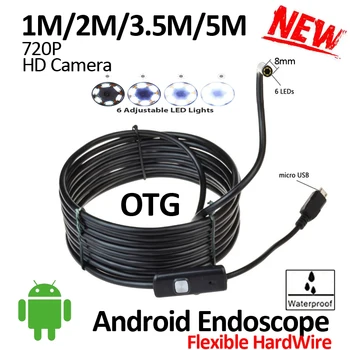 Flexibilní Pevné 8mm HD720P Android OTG USB Endoskop Fotoaparát 5M 3,5 M 2M 1M Vodotěsný Had USB Telefon Android Boroskopu 10M
