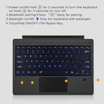 Bluetooth Touchpad Klávesnice Pro Microsoft Surface Pro 3 4 5 6 7 Bezdrátová Podsvícená Turečtina Arabština Hebrejština Ruština Španělština Klávesnice