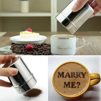 Čokoláda Shaker na Kakao, Mouku, Moučkový Cukr, Prášek Kávy Sítko+16Pcs Káva Šablony Šablony Duster Sprej na Kávu z Nerezové Nástroje