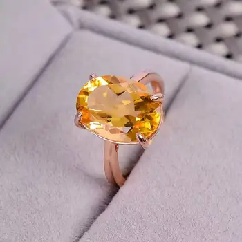 Luxusní přírodní citrín drahokam prsten 10mm*14mm přírodní citrín stříbrný prsten pevné 925 sterling silver žlutá crystal ring