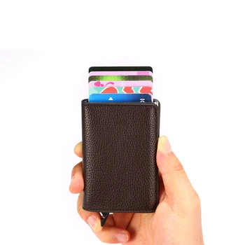 BISI GORO RFID Smart Litchi Peněženka z Měkké Kůže Hliníkový Box Kartě Informace o Případu Ochránce Spojka Fashion Pop-Up Držitele Karty