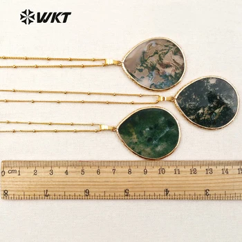 WT-N1102 velkoobchod přírodní kámen náhrdelník módní přívěsek náhrdelníky zelená barva oválný tvar přívěsek s 18inch dlouhý řetěz