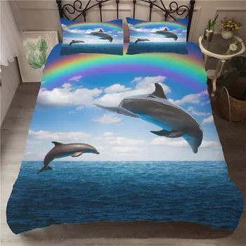 Wishstar Blue Dolphin Vzor Jednotného Ložní prádlo Pro Děti Chlapci Peřinu Set, 3D Ocean Zvíře Styl Bed Set Queen King Ložní Prádlo