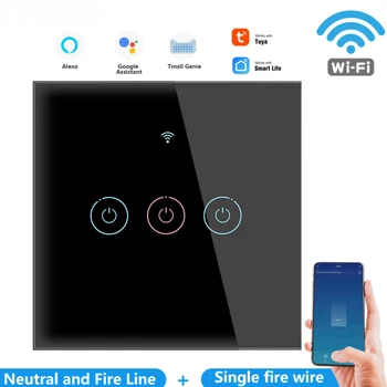Wifi Zeď Dotykový Přepínač EU Drát Požadované Inteligentní Světlo Přepínač 1 2 3 Gang 110-250V Tuya Smart Home Podporu Google Home Assistant