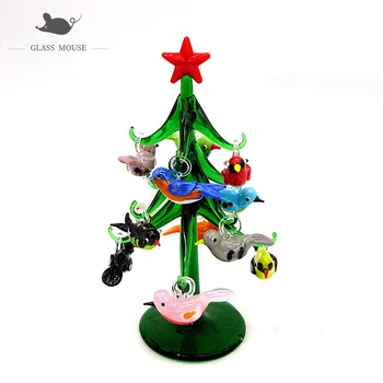 Vlastní Ručně vyrobené 15cm krásné Murano Skleněné Vánoční stromeček Figurky ornament home dekor 12ks mini bird příslušenství Přívěsek Dárek